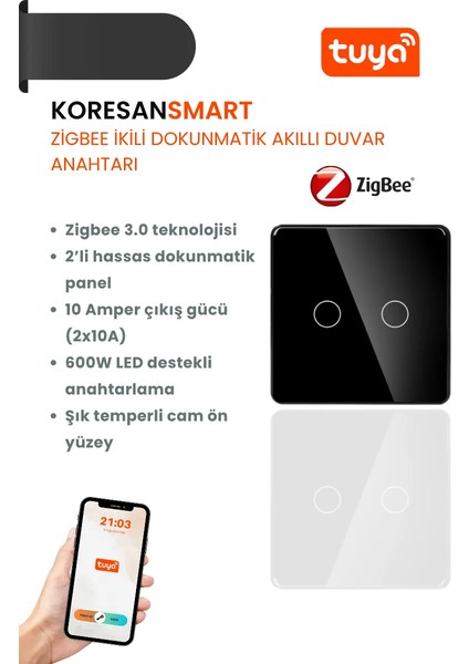 Tuya Zigbee Ikili Dokunmatik Akıllı Duvar Anahtarı