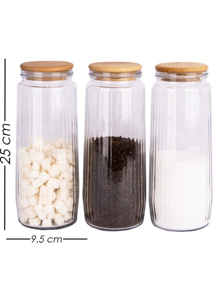 3 Lü Ahşap Stantlı Jumbo Boy Ahşap Vakumlu Kapaklı Cam Erzak Kavanozu Saklama Kabı 1500 ml indirimleri