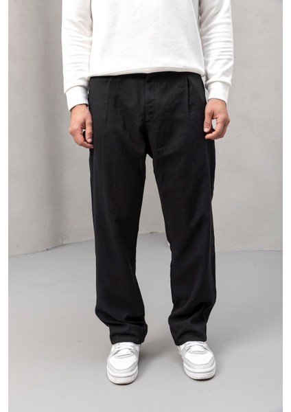 Wilder Yumuşak Modal Kumaş Rahat Kalıp Pileli Erkek Pantolon - Siyah