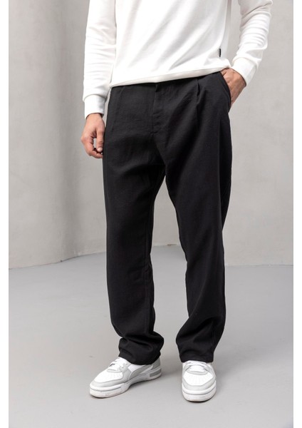 Wilder Yumuşak Modal Kumaş Rahat Kalıp Pileli Erkek Pantolon - Siyah fırsatları