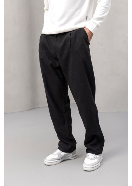 Wilder Yumuşak Modal Kumaş Rahat Kalıp Pileli Erkek Pantolon - Siyah indirimleri