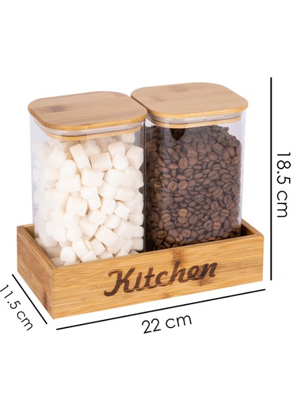 Bambu Standlı 2'li Kare Borosilikat Cam Çay Şeker Kahve Kavanozu 1200 ml fiyatları