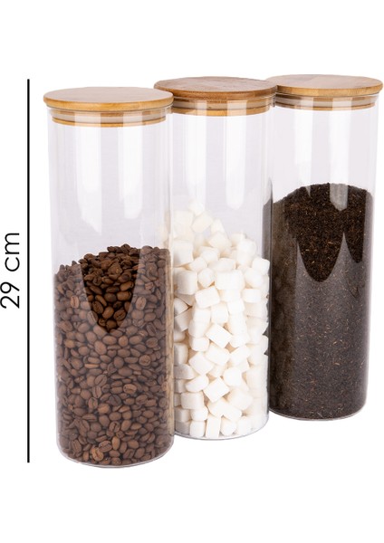 3 Lü Jumbo Boy Borosilikat Cam Bambu Vakum Kapaklı Spagetti Erzak Kavanozu 2200 ml fırsatları