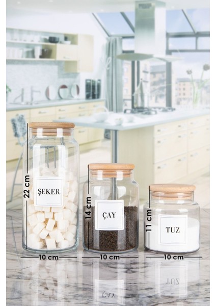 Çay, Şeker, Tuz Set Vakumlu Bambu Kapaklı Kavanoz Etiketli fiyatları