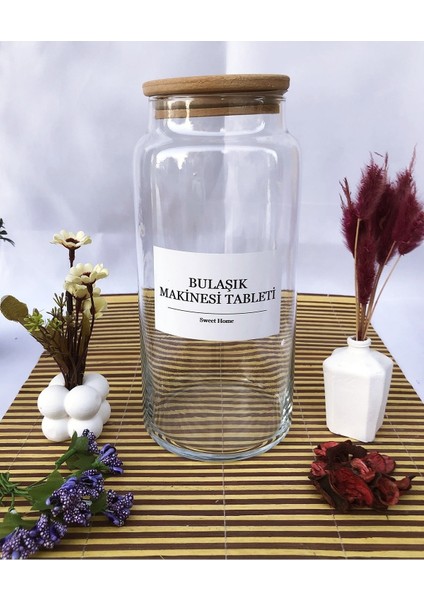 Bulaşık Tablet Kavanozu Cam 1440 ml Ahşap Kapaklı