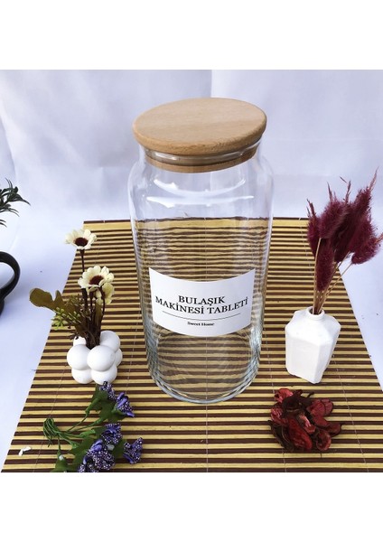 Bulaşık Tablet Kavanozu Cam 1440 ml Ahşap Kapaklı fiyatları
