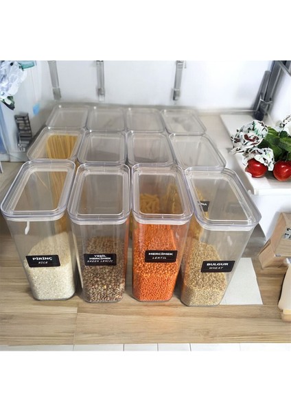 12'li Vakumlu Kapaklı Akrilik Erzak Bakliyat Saklama Kavanozu Kabı ve Kutusu 3 Litre Etiket Hediyeli modelleri
