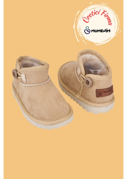 Kodiaq Unisex Çocuk ve Bebek Kışlık Süet Bej Bot | Ortopedik Kaymaz Taban, Sıcak Tutan Kürklü Bot