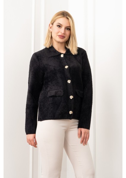 Süs Cep Kapaklı Yün Peluş Ceket Hırka 4560