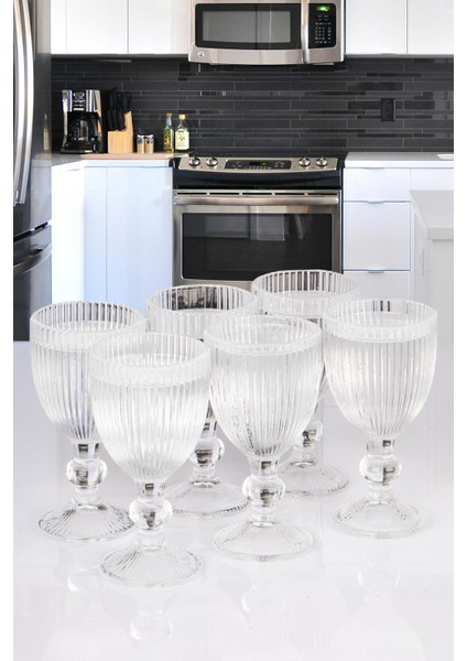 6 Kişilik Ayaklı Kahve Yanı Bardak Kristal Kesme Cam Tombul