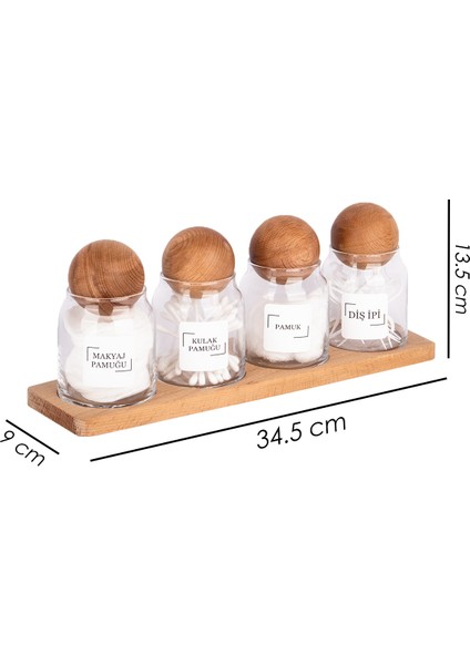 4'lü Ahşap Top Kapaklı Standlı Vakumlu Bambu Kapaklı Cam Kavanoz Banyo Pamuk Kavanoz Seti 300 ml fiyatları