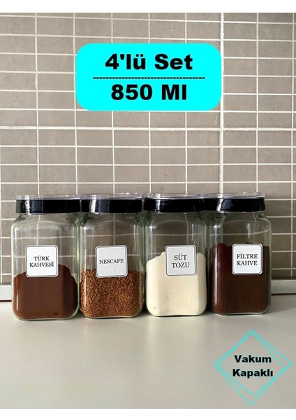 4'lü Vakumlu Kapaklı Cam Etiketli Türk Kahvesi Filtre Kahve Süt Tozu Nescafe Kavanozu modelleri