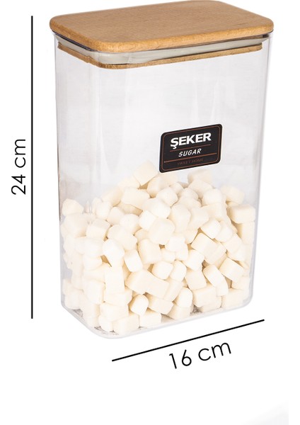 Ahşap Vakumlu Kapaklı Akrilik Şeker Saklama Kavanozu Saklama Kabı ve Kutusu 3 Litre Etiketli fiyatları