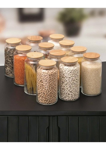 12'li Vakum Kapaklı Cam Kavanoz Erzak Kabı 1400 ml 111 Adet Etiket Hediyelii fırsatları