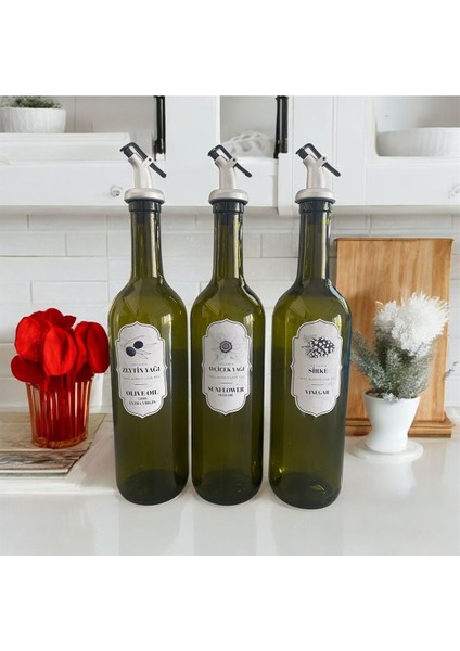 3'lü Cam Yağdanlık Seti Gri Kilit Başlıklı Sirke Zeytinyağı Ayçiçekyağı Şişesi Yağlık 750 ml modelleri