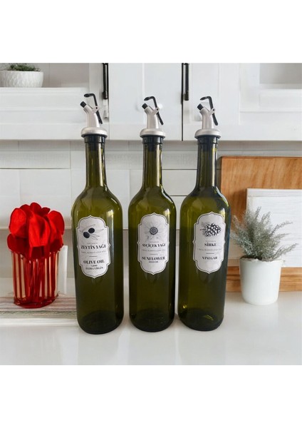 3'lü Cam Yağdanlık Seti Gri Kilit Başlıklı Sirke Zeytinyağı Ayçiçekyağı Şişesi Yağlık 750 ml fırsatları