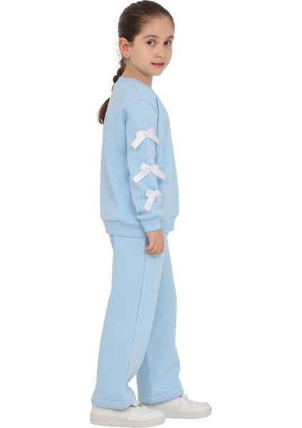 Kız Çocuk 3 Iplik Şardonlu Kurdele Detaylı Basic Sweatshirt-Bol Kesim Eşofman Takım fiyatları