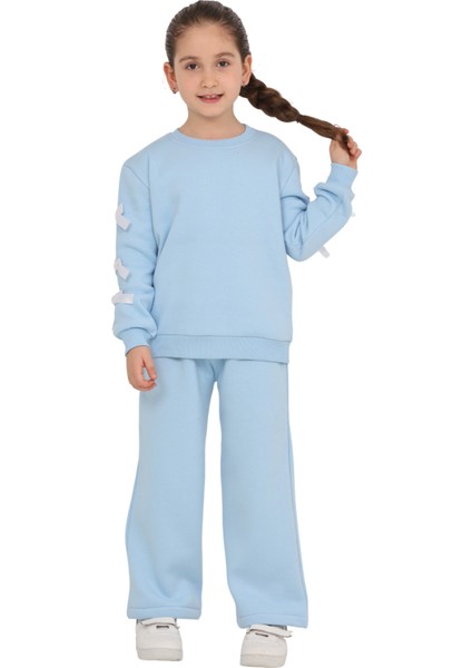 Kız Çocuk 3 Iplik Şardonlu Kurdele Detaylı Basic Sweatshirt-Bol Kesim Eşofman Takım indirimleri