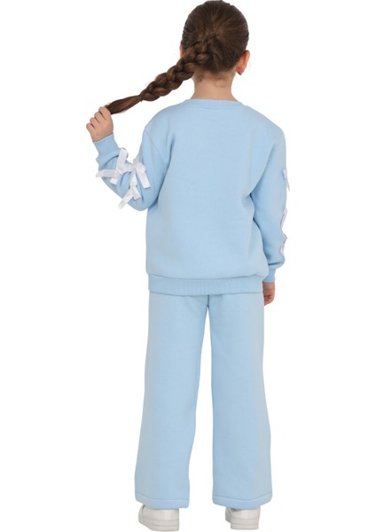 Kız Çocuk 3 Iplik Şardonlu Kurdele Detaylı Basic Sweatshirt-Bol Kesim Eşofman Takım