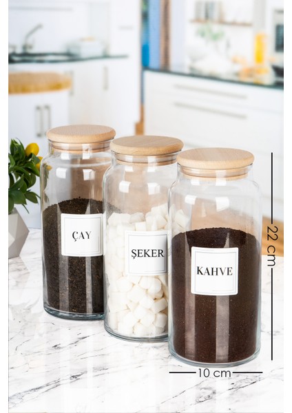 3'lü Ahşap Vakumlu Kapaklı Çay Şeker Kahve Tuz Kavanozu Cam 1400 ml fiyatları