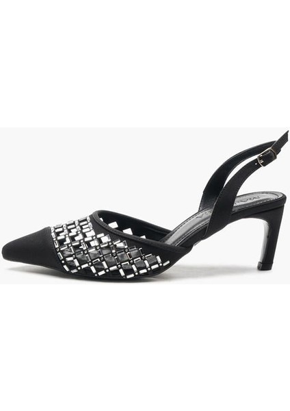 155216 File ve Taş Detaylı Topuklu Ayakkabı Siyah