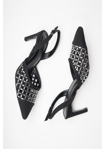 155216 File ve Taş Detaylı Topuklu Ayakkabı Siyah fırsatları