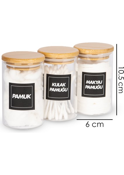 3'lü Bambu Vakumlu Kapaklı Kulak Pamuğu Makyaj Pamuğu ve Pamuk Kavanozu Pamukluk Seti 250 ml fiyatları