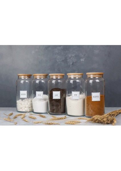 5’li Dekoratif Mutfak Düzenleyici Vakumlu Bambu Kapaklı Cam Erzak Kavanozu 1440 ml fırsatları