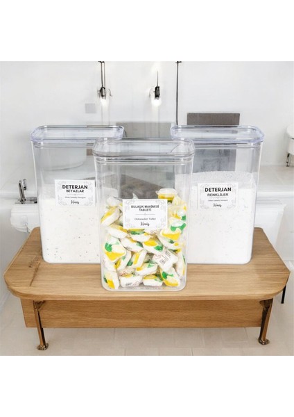 3'lü Ölçek Hediyeli Bulaşık Makinesi Tableti, Deterjan Renkliler/beyazlar Saklama Kabı Kavanoz 3 Lt