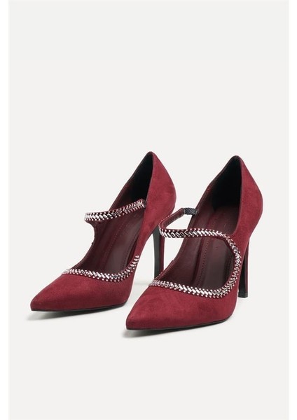 255017 Taşlı Stiletto Bordo Süet fiyatları