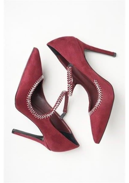 255017 Taşlı Stiletto Bordo Süet modelleri