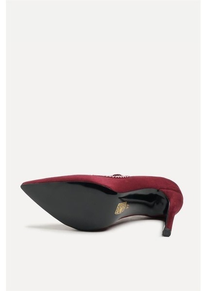 255017 Taşlı Stiletto Bordo Süet