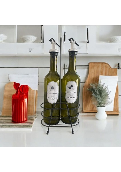 Metal Standlı 750 ml Yağlık Cam Yağlık Ayçiçek Yağı Zeytin Yağı Damlatmaz Başlıklı