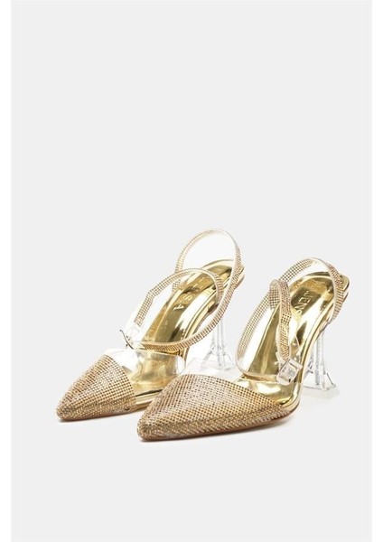 155023 Parıltılı Taşlı Topuklu Ayakkabı Altın fiyatları