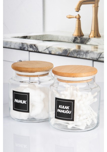 2 Li Kulak Pamuğu ve Pamuk Kavanozu Vakum Kapaklı 500 ml