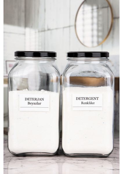 2'li Deterjan Renkliler - Beyazlar Kavanozu Cam 3000 ml Siyah Metal Kapaklı (Tr)