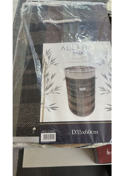 Bambu Oval Çamaşır Sepeti, Ekose Desenli Antrasit Oval Banyo Dekoratif Çamaşır Sepeti 35X60 cm