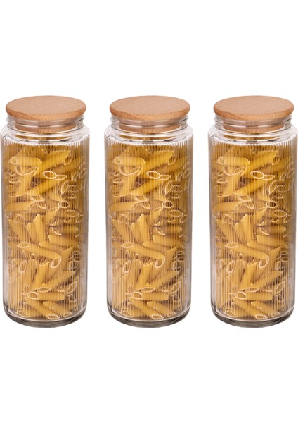 6 Adet Ahşap Vakumlu Kapaklı Cam Kavanoz ve Erzak Saklama Kabı ve Düzenleyici 1500 ml