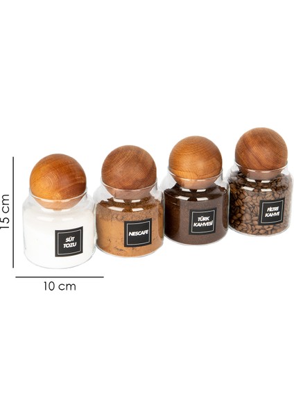 4'lü Ahşap Top Kapaklı Filtre Kahve, Türk Kahvesi, Nescafe, Süt Tozu Kavanozu 600 ml Cam Kavanoz fiyatları