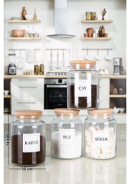 4'lü Ahşap Vakumlu Kapaklı Çay Şeker Kahve Tuz Kavanozu Cam 1000 ml fiyatları