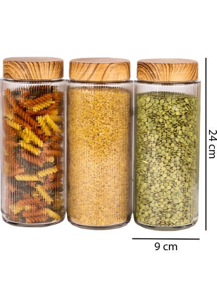 3 Adet Ahşap Görünümlü Kapaklı Cam Kavanoz ve Erzak Saklama Kabı 1500 ml fiyatları