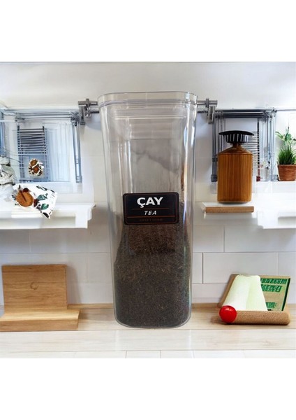 1 Adet Vakum Kapaklı Etiketli Şeker Akrilik Kavanoz Saklama Kabı 3 Lt