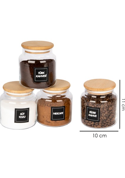 4'lü Ahşap Vakumlu Kapaklı Filtre Kahve, Türk Kahvesi, Nescafe, Süt Tozu Kavanozu 600 ml Cam Kavanoz fiyatları