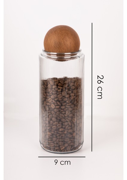 3 Lü Ahşap Top Kapaklı Dekoratif Çay, Kahve, Şeker, Tuz Saklama Kavanozu 1500 ml Cam fırsatları