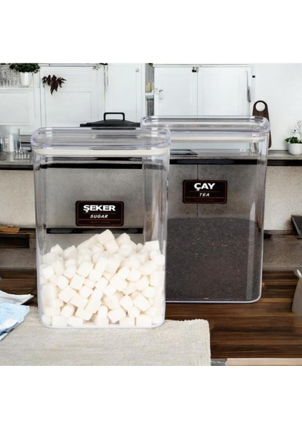 2'li Vakum Kapaklı Etiketli Çay Şeker Akrilik Kavanoz Saklama Kabı 3 Lt fiyatları