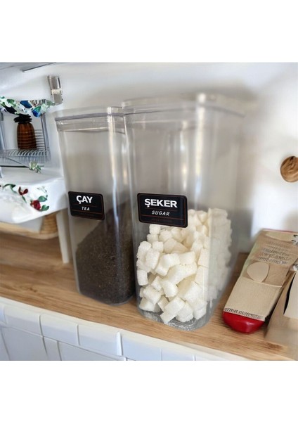 2'li Vakum Kapaklı Etiketli Çay Şeker Akrilik Kavanoz Saklama Kabı 3 Lt modelleri