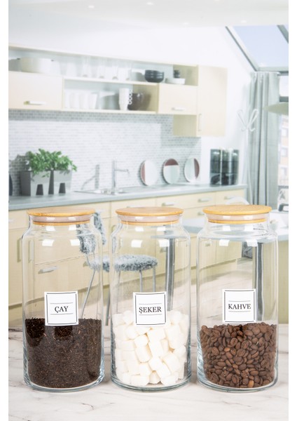 3’lü Ahşap Vakumlu Bambu Kapaklı Cam Çay Şeker Kahve Un Tuz Kavanozu 1440 ml modelleri