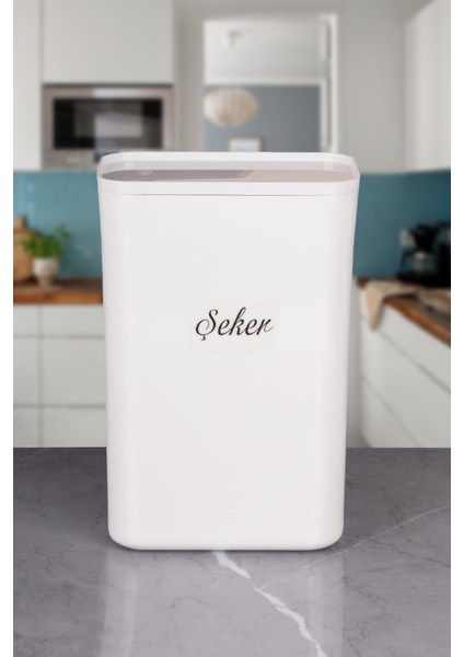2 Li Beyaz Şeker Çay Erzak Saklama Kutusu Vakumlu Kapaklı 3 Lt Akrilik Etiketli modelleri