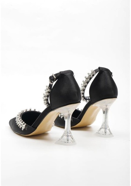 155035 Taş Detaylı Topuklu Ayakkabı Siyah Saten modelleri