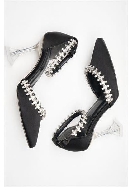 155035 Taş Detaylı Topuklu Ayakkabı Siyah Saten fırsatları